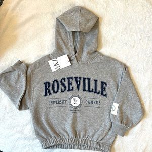 NWT ZARA crop sweatshirt with velvet lettering SZ6